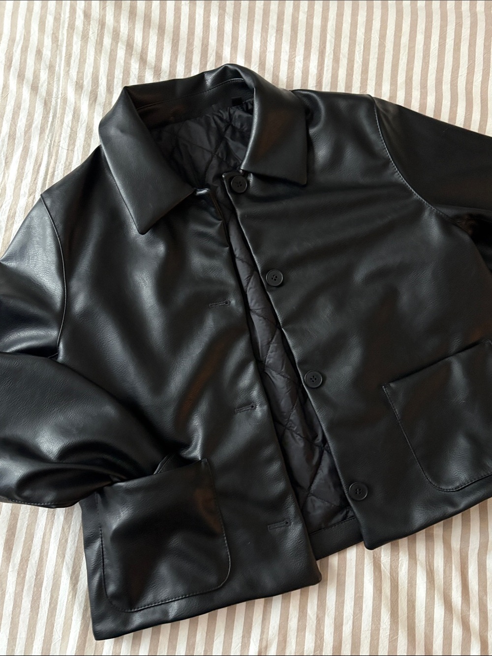 Uniqlo Black Faux Leather Button-Front Jacket